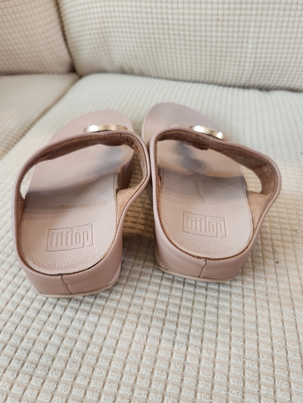 FitFlop BEIGE Thong Sandals with Gold Circle Accents - Picture 2 of 8